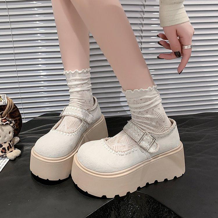 [Yushilai] Retro Style Platform Loafers Women's Spring 2025 New Sweet One-word with Casual Single Shoes