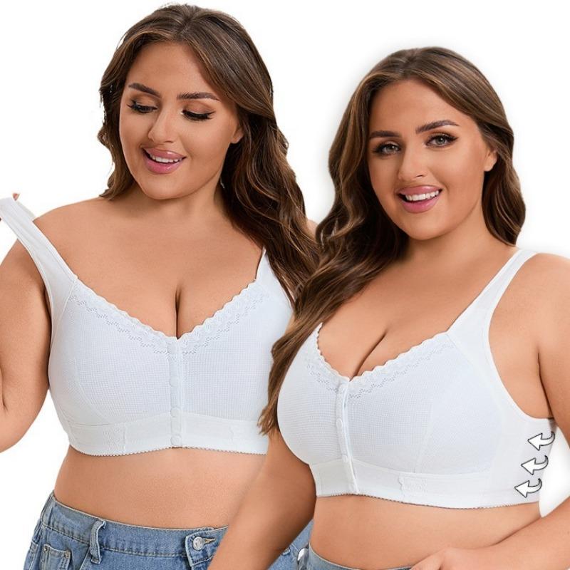 Soft Cotton Thin Cup Front Buckle Middle-aged and Elderly Women's Lace No-rim Vest Style Oversized Bra