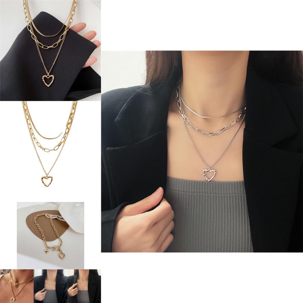 Schicke unregelmäßige herzförmige Engelsflügel-Mehrschichtkette für stilvolle Sommeroutfits