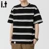 CHOCOOLATE Men's Stripe Color-block Crew Neck T-Shirt