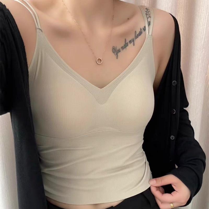 Seamless Round Neck Adjustable Thin Shoulder Strap with Chest Pad Beauty Back Is Breathable Seamless Suspenders Small Vest Women