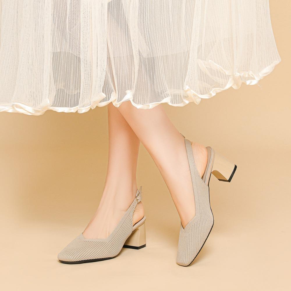 Baotou Sandals for Womens Summer New Solid Color Breathable Square Head Shallow Mouth Heel with Mixed High Heels Women's Sandals