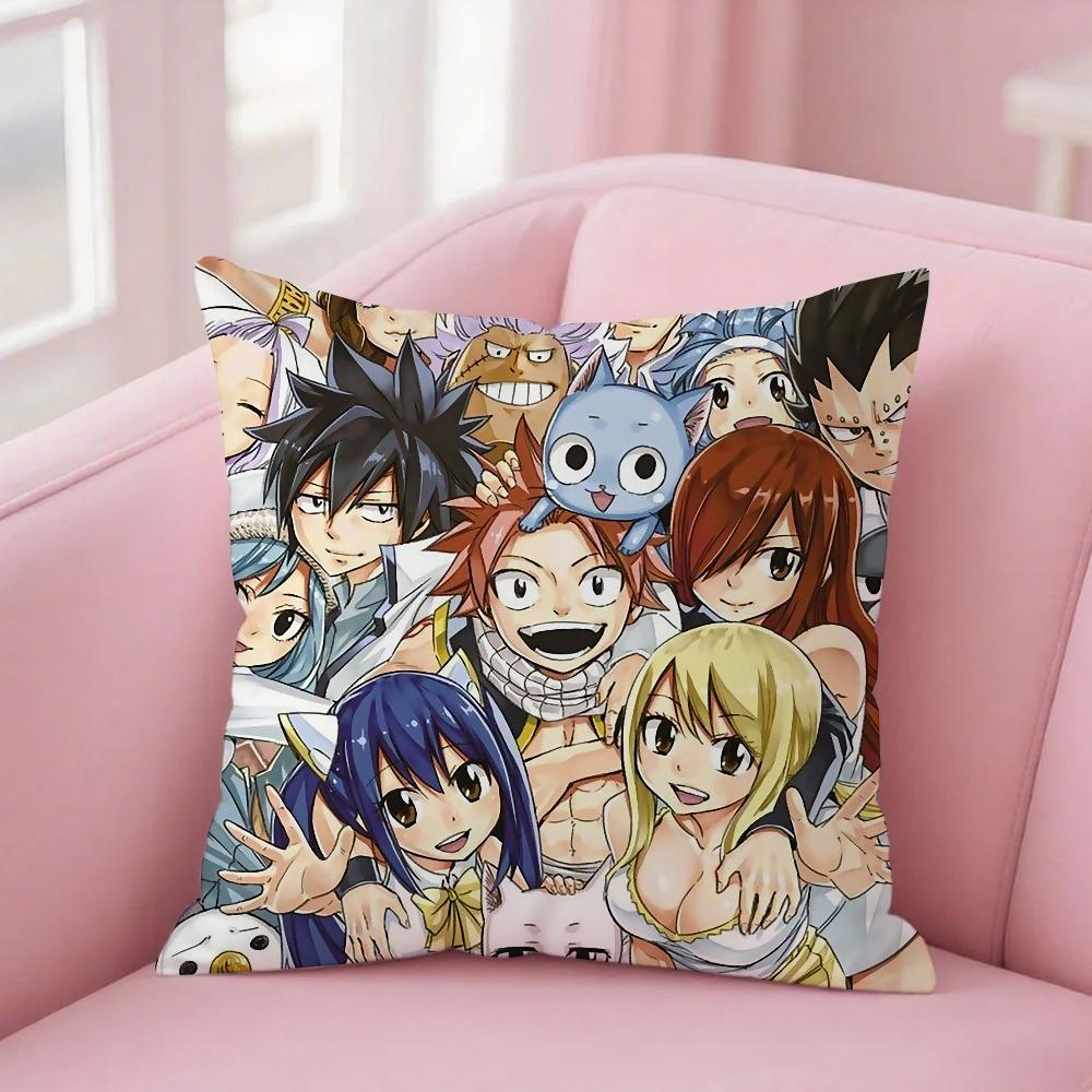 Anime Fairy Tail Pillow Case Square Double-Sided Printing Short Plush Sofa Cushion Cover Bedroom Bedside Pillow