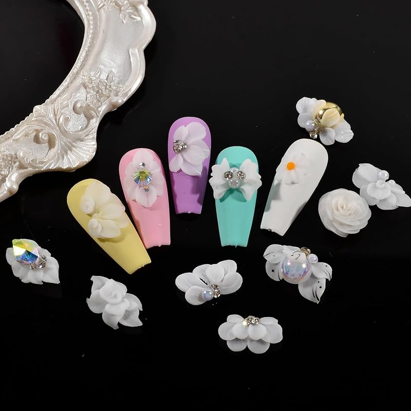 30 Pieces of 3D Flower Nail Art Charm Handmade Acrylic Flowers, Mixing 15 Designs of Summer Nail Water Drops Crystal Acrylic Flower Nail Art Charm