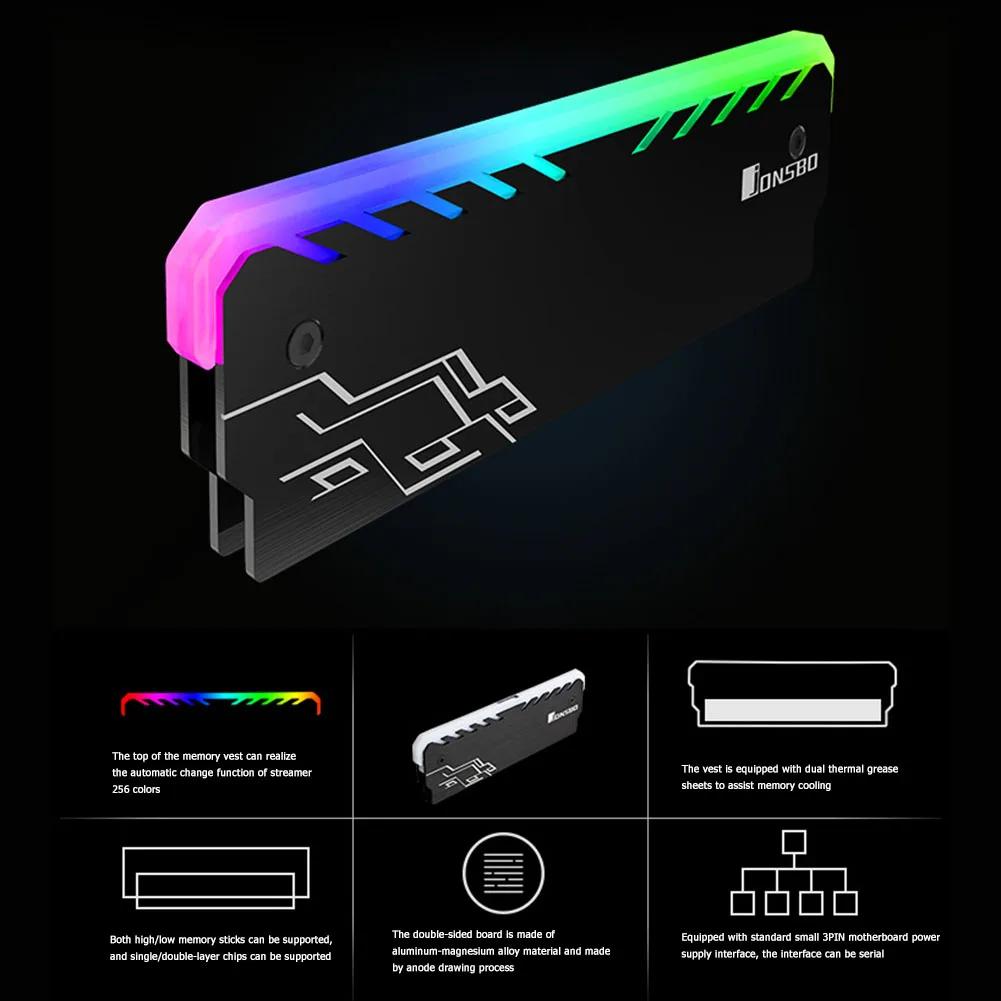Jonsbo NC-1 RAM Heatsink Cooler RGB 256 Color PC Memory Cooling Vest Heat Sink Radiator For DDR DDR3 DDR4 Desktop PC Ram Memory