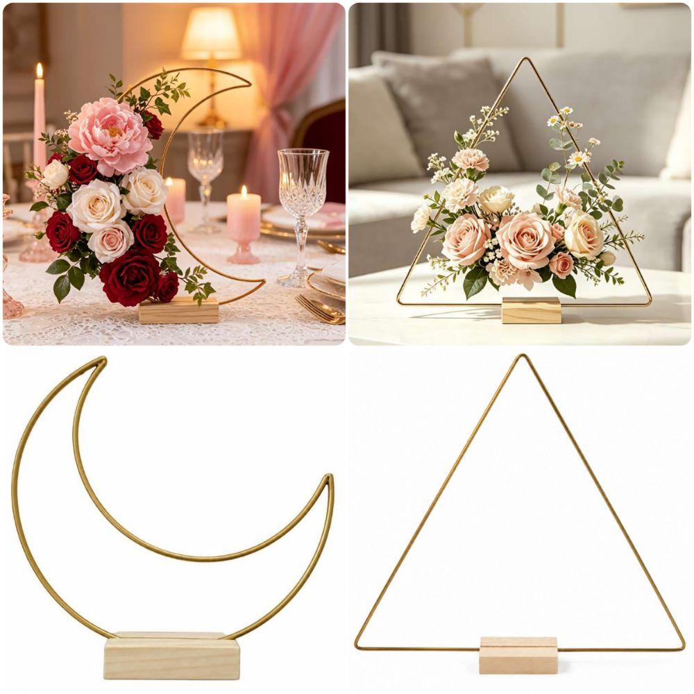 Gold Wreath Frame Triangle Moon Shape Desktpop Centerpiece Floral Garland Frame  Seasonal Garland
