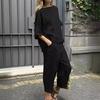 Sommer Neues Damen 2-teiliges Set Große Größe Baumwolle Leinen Hemd Set Hohe Taille Lockere Hose