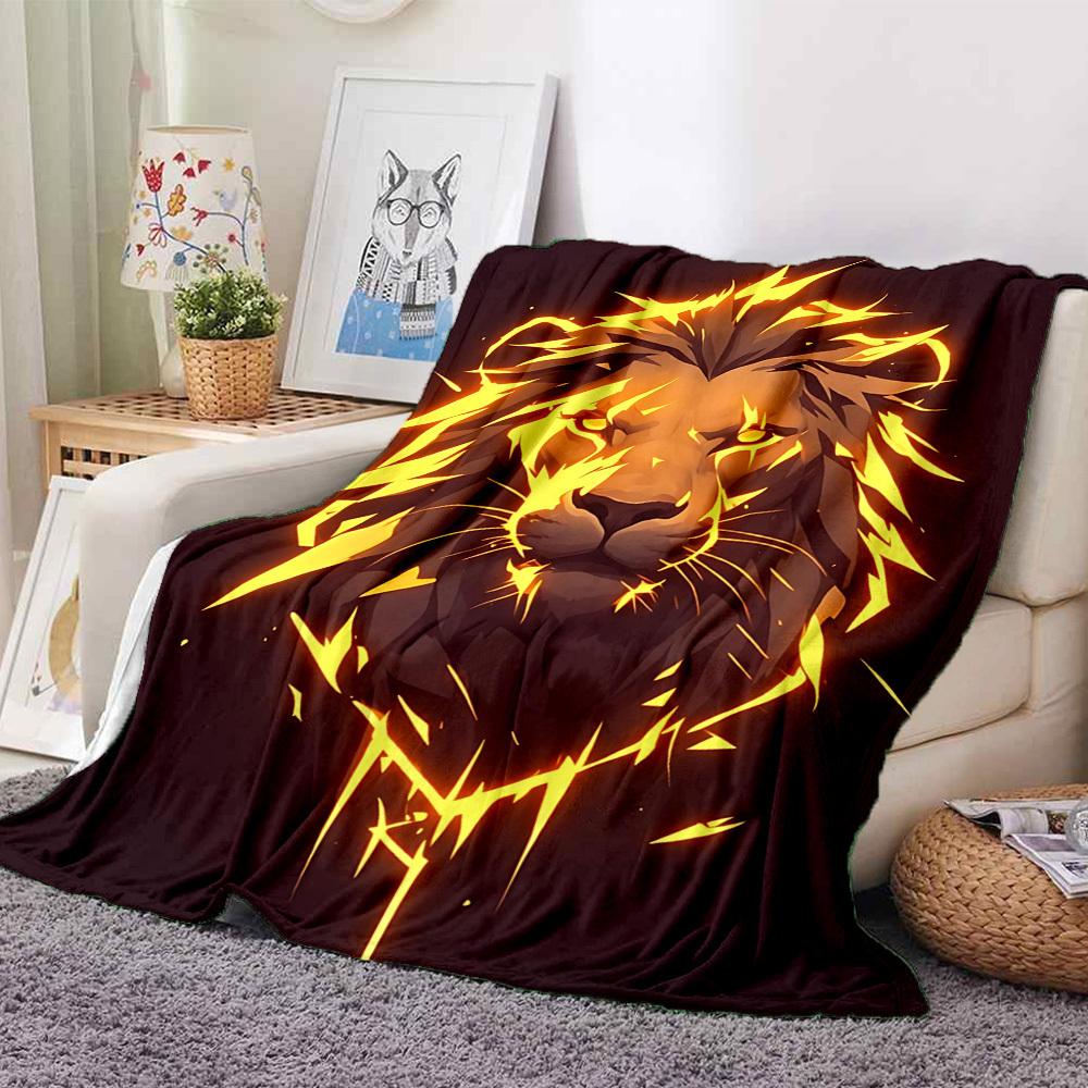 1pc Lion Flame Print Blanket - Lightweight Flannel Throw Blanket For Sofa, Bed, Living Room, Office, Outdoor Travel, Camping, Soft All-Season090