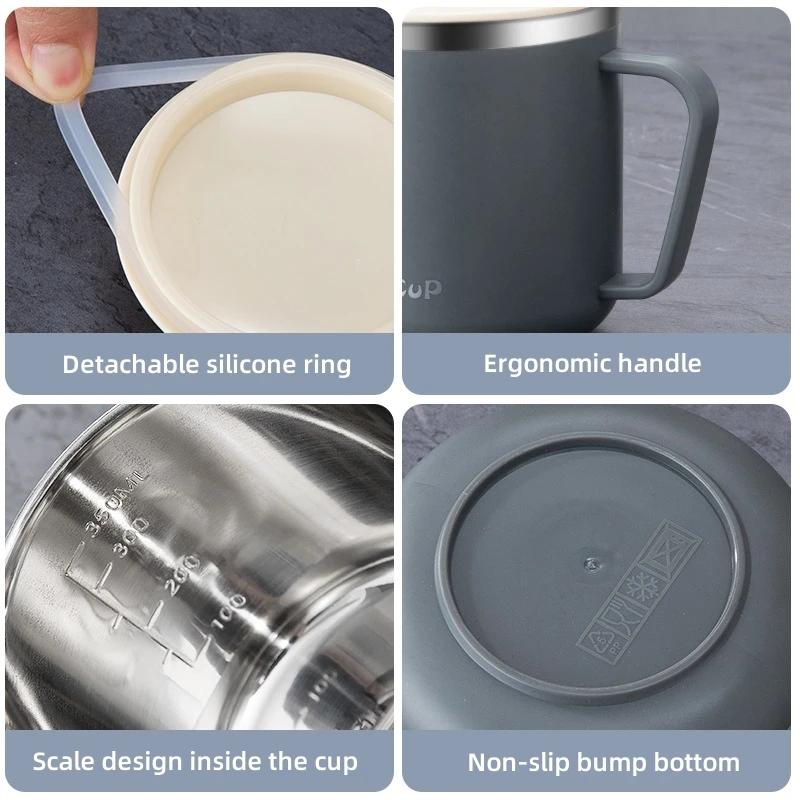 304 Stainless Steel Water Cup Milk Juice Tea Coffee Mug Double Layer Insulation Tropical Handle Cup Office Home Drink Mouth Cup