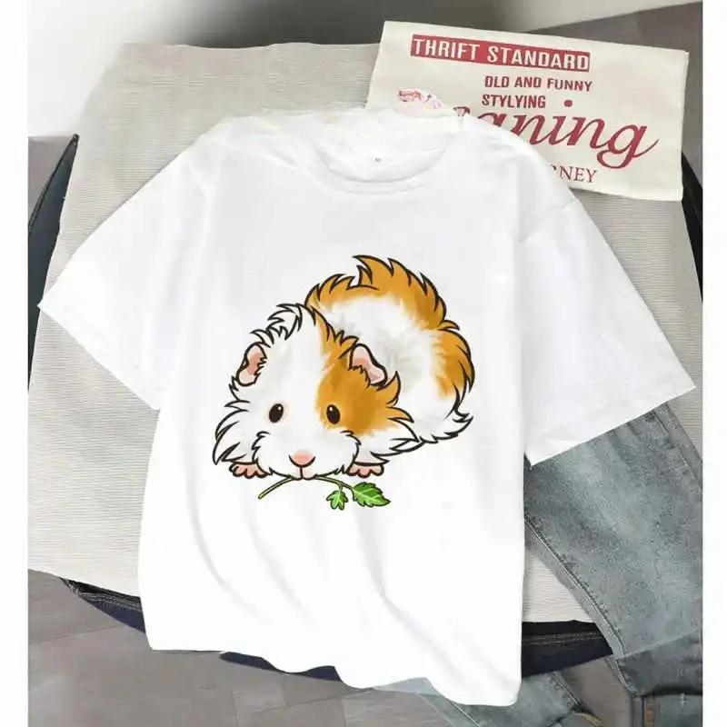 Guinea Pig Womens Funny T Shirt Summer Short Sleeves Tops Girl Tee Graphic Harajuku Kawaii Animals TShirt Female Fashionable