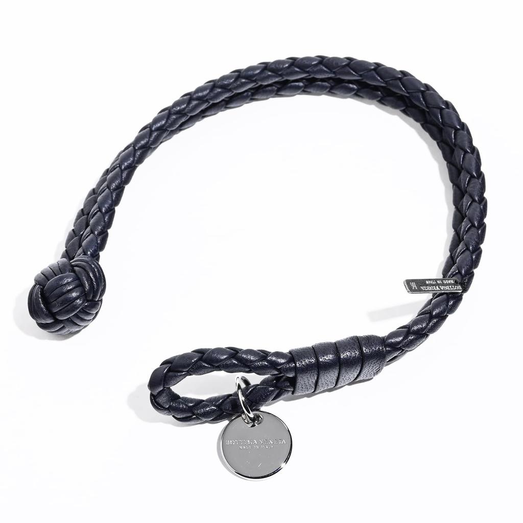 Bottega Veneta Intrecciato Leather Size for Men and 113546 V3UN1 Made in Genuine Leather Bracelet, M, Navy, Women, 4039, Italy, [Used]