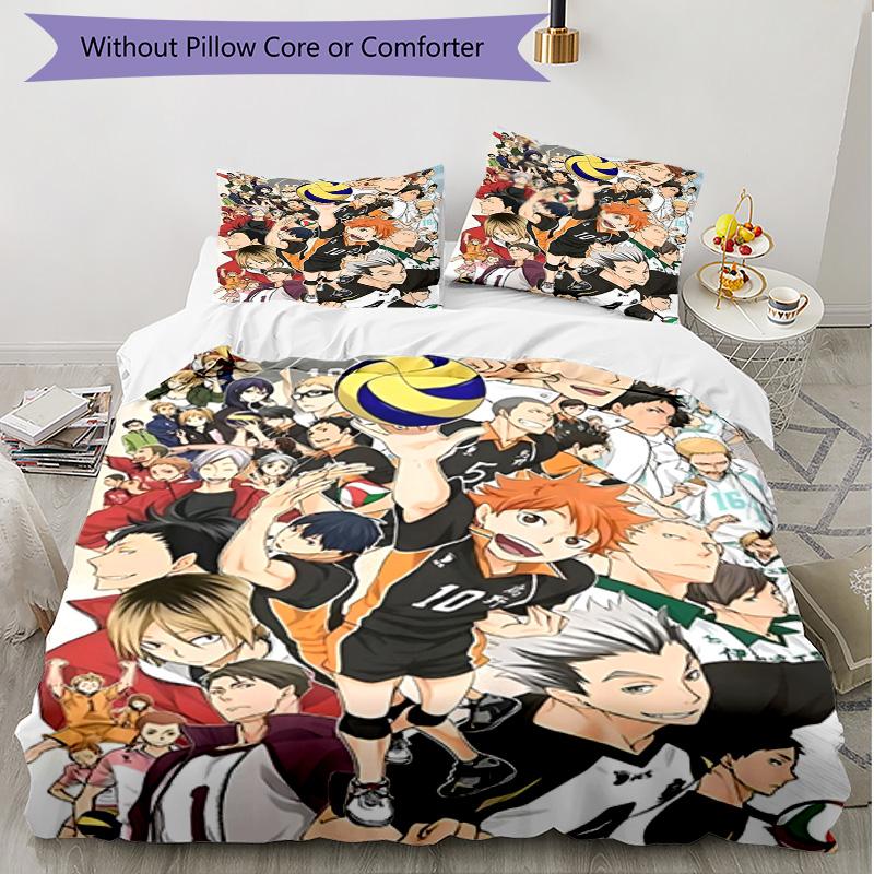 3pcs Duvet Cover Set (1*Duvet Cover + 2*Pillowcase, Without Core), Haikyu Print Soft All‑Season Bedding Set, Home Bedroom Decor Gift