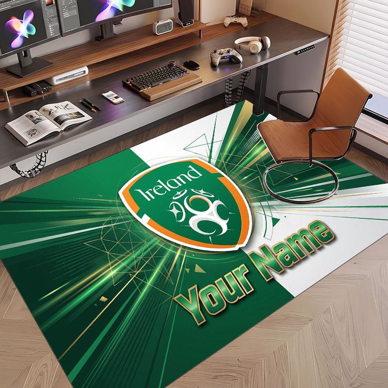 Custom Rug Ireland Rugby Pattern Print Name Text Soft Non‑Slip Floor Carpet for Home Indoor Decoration