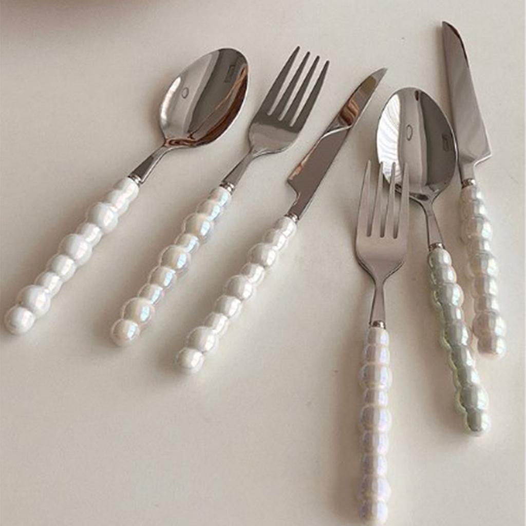 Flatware Cutlery Set Spoons Forks Knifes Utensils Tableware Sets with Ceramic Pearl Handles for Home Restaurant Hotel