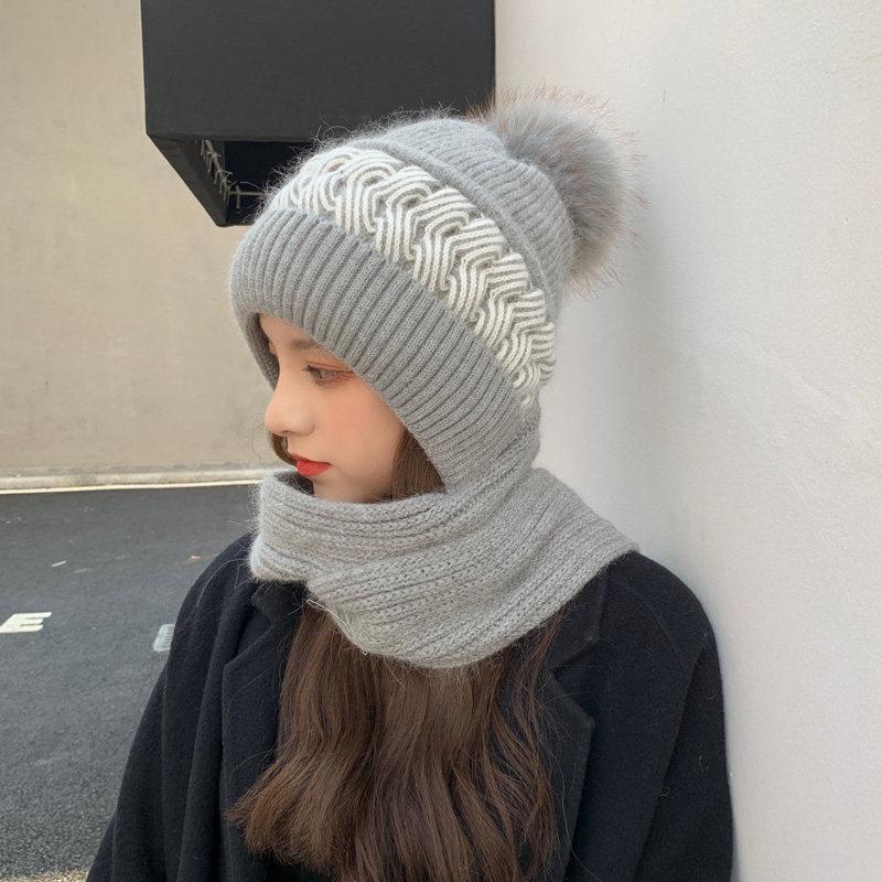 Women's Korean Style Wool Hat & Scarf Set – Cute, Cold-Proof, Ear & Neck Protection for Autumn/Winter