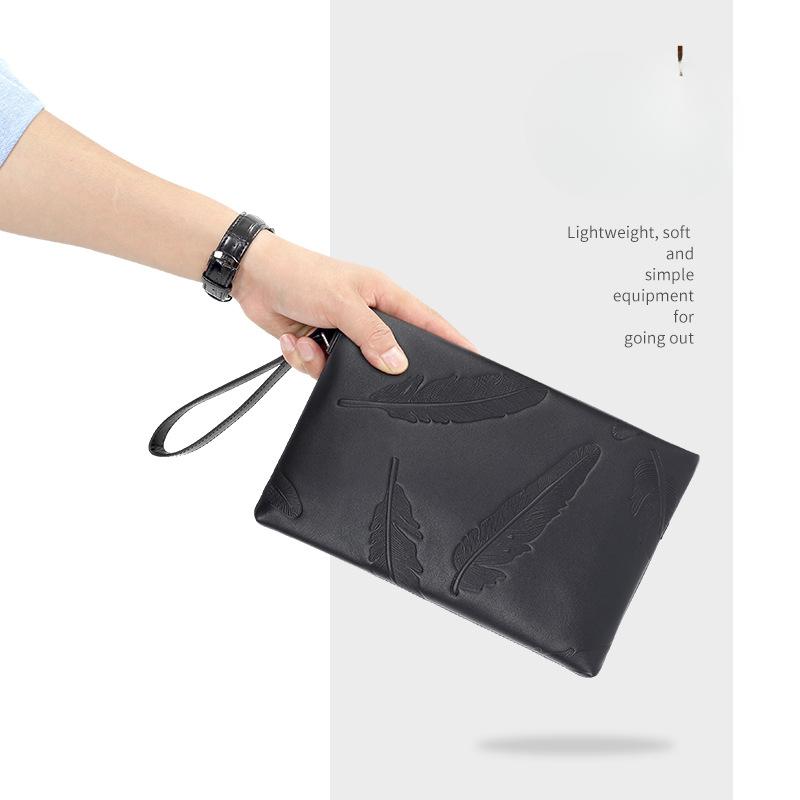 Genuine Leather Men's Envelope Bag Large Capacity Top Layer Cowhide Hold Men's Bag Fashion Embossed Casual Men's Handbag