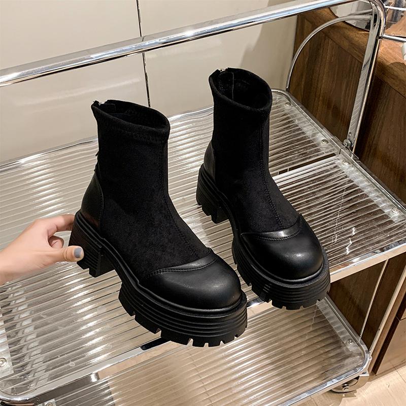 Vintage Platform Splicing Woman Ankle Boots Design Back Zippers Thick Sole Shoes  2026 Autumn Winter Short Botas Para Mujer