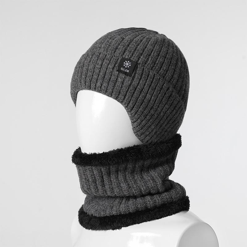 Elderly Men's Thick Knit Winter Hat with Ear Protection