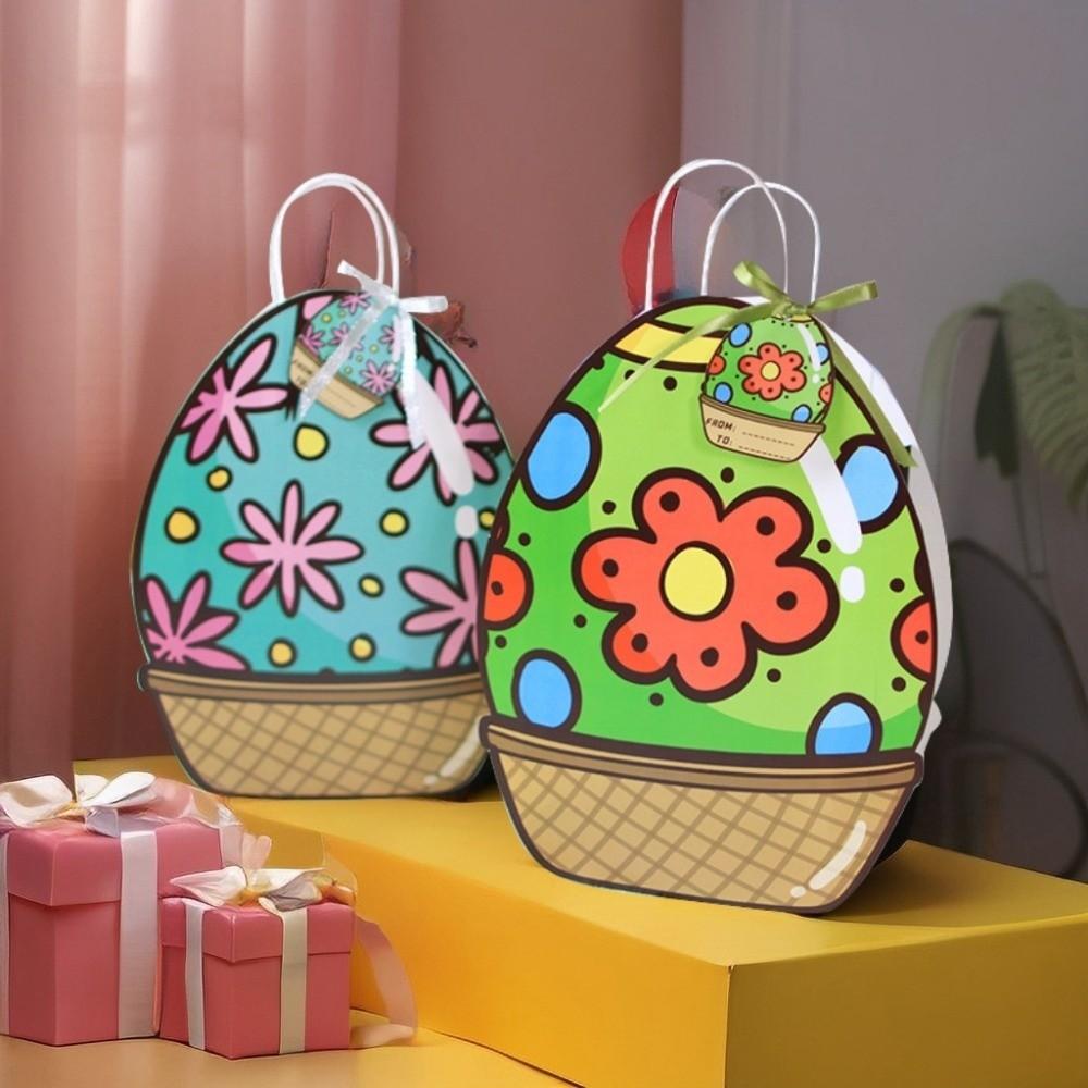10pcs Colorful Easter Egg Bags Flower Heart Easter Paper Gift Bags Cute with Handles Candy Snacks Present Bags Party Favors
