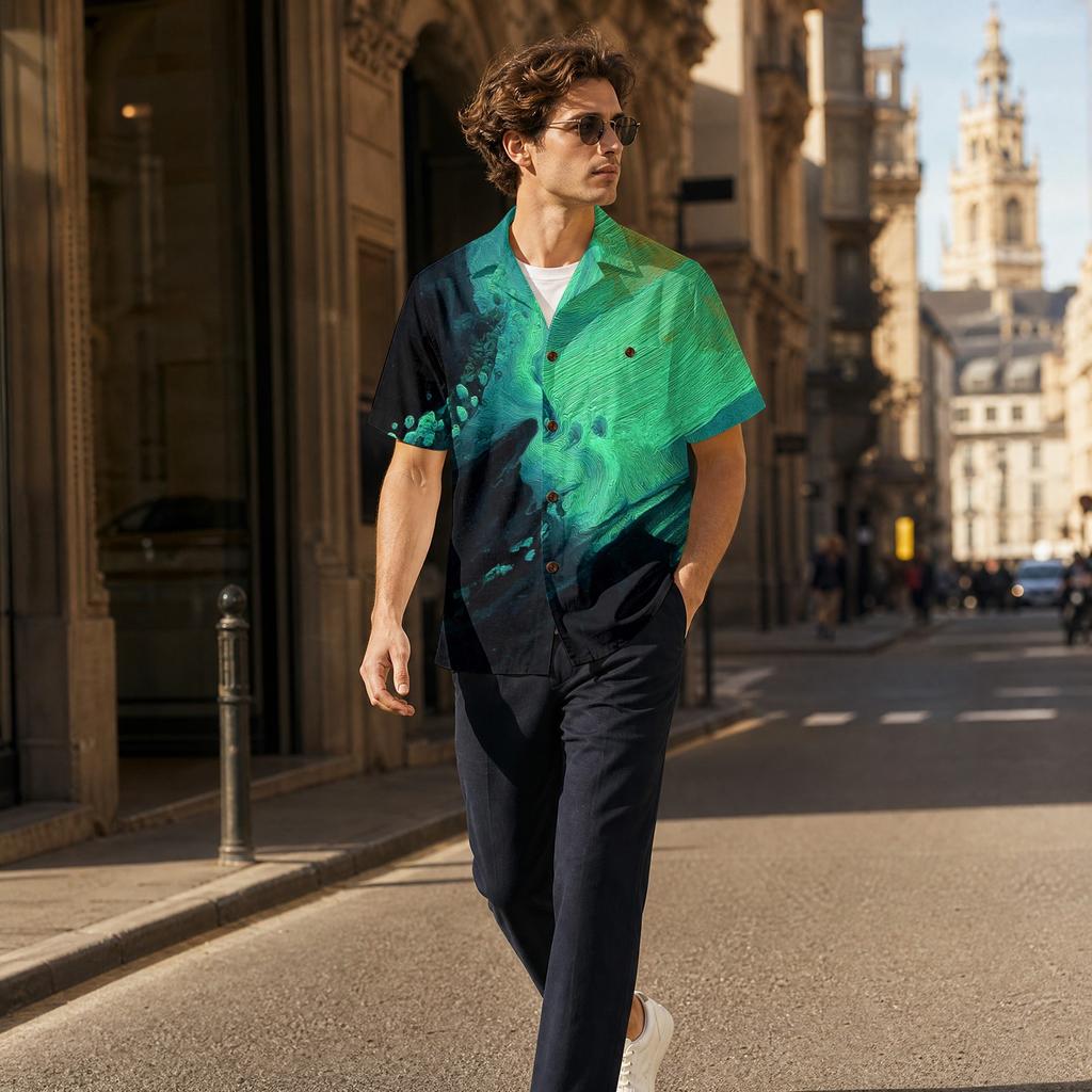 Men's Casual Short Sleeve Shirt Cotton Linen Blend Button Down Collar Lightweight Breathable Summer Top for Outdoor Daily Wear