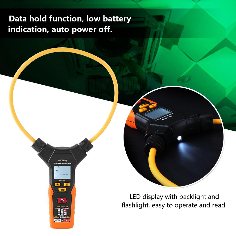 PEAKMETER PM2019S Handheld Digital Flexible Clamp Meter 3000A AC Current Multimeter
