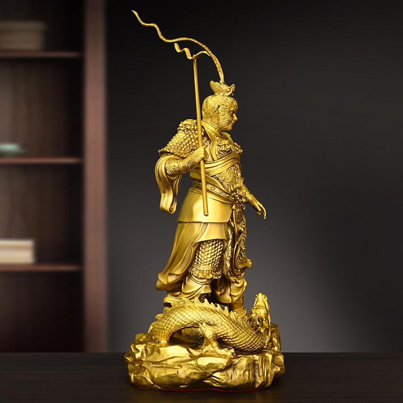 Brass Monkey Statue of The Victorious Buddha Sun Wukong for Living Room and Entryway Home Decor