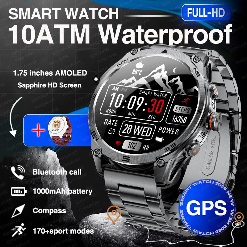 New 1000mAh Big Battery GPS Smart Watch Men 10ATM Waterproof Rugged Military Clock Map Path Tracking Bluetooth Call Smartwatch