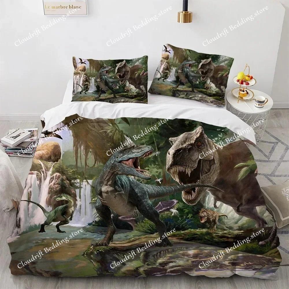 Dinosaur Duvet Cover Set for Kids Boys Girls Polyester King Queen Size Bedding Set Cartoon Wild Animals Comforter Quilt Cover