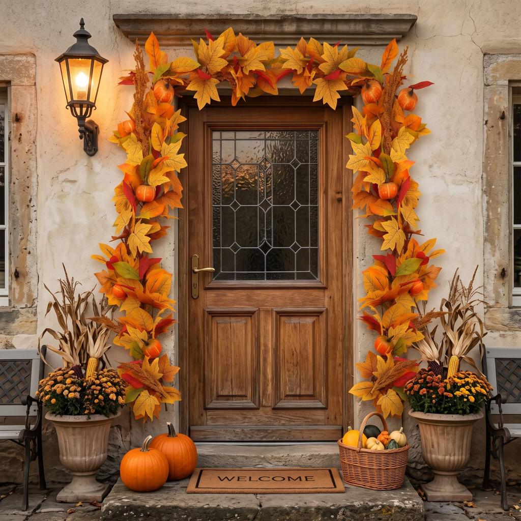 Artificial Maple Leaf and Pumpkin Garland for Thanksgiving Fall Home Decor