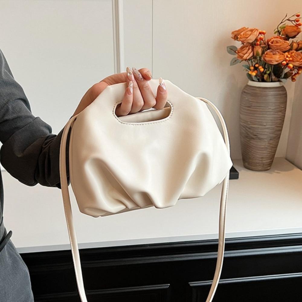 Korean Style Cloud Pouch Bag PU Leather Dumplings Tote Bag All-match Pleated Handbag Shopping