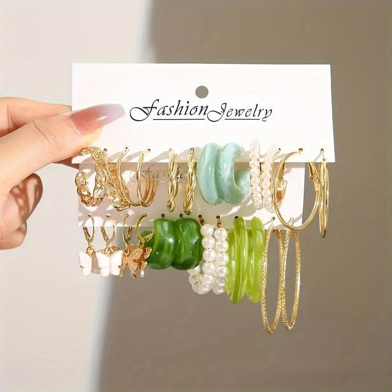 

Богемные акриловые серьги-кольца C-образной формы с бабочками из смолы, модные серьги-кольца с имитацией циркония, набор, женский летний пляжный циркон