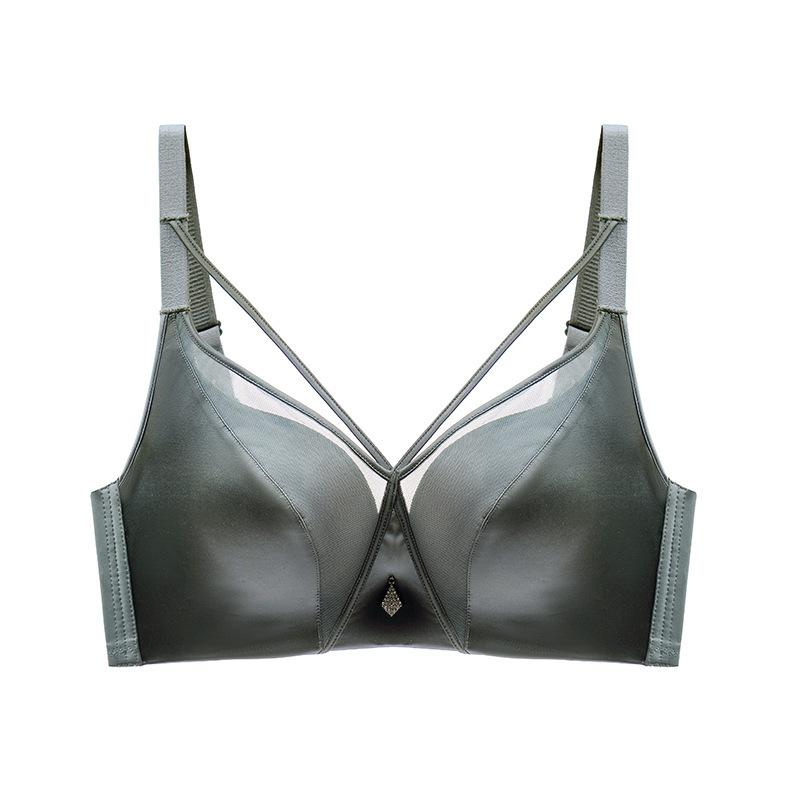 Sexy Lingerie Cross Strap Gathering Satin Mesh Traceless Backless Bra