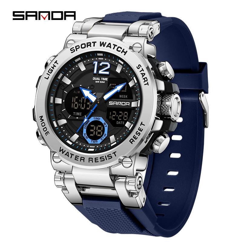 SANDA Watch Cool Trend Multifunctional Sports Waterproof Dual Display Electronic Watch