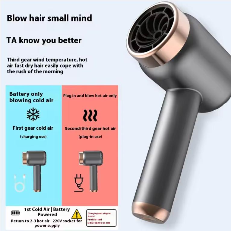 USB Charging Cordless Hair Dryer Travel Wireless Hair Dryer Home Rechargeable/Plug-In Negative Ion Hair Cold Portable Dormito