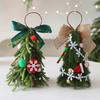 Christmas Tree Decoration Small Artificial Pine Tree Hanging Ornaments with Bow for New Year Xmas Party Home Decor