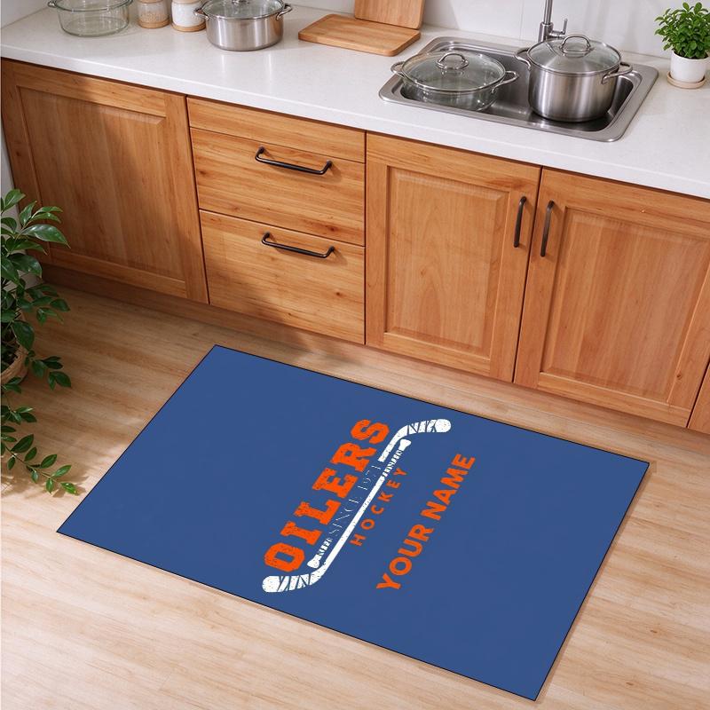 Edmonton Oilers Customizable name kitchen floor mat easy to clean and wipe down Suitable for kitchens living rooms and entryways—a perfec