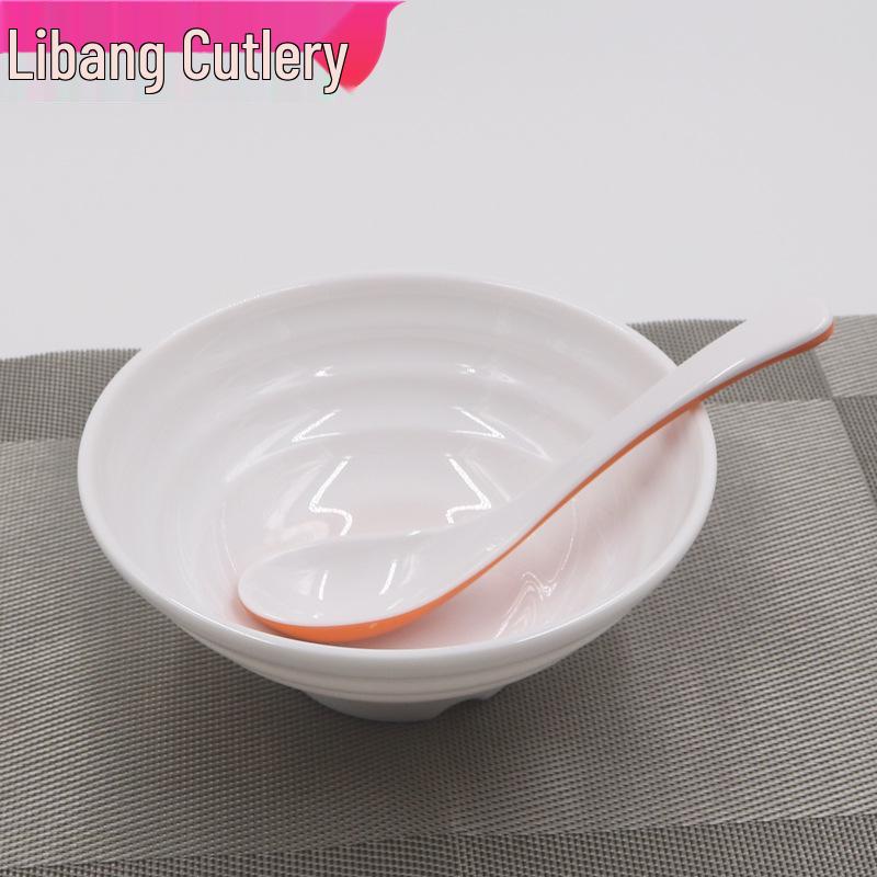 A5 Thickened Long-Handled Orange-White Soup and Noodle Spoon, High-End Design for Guilin Rice and Noodle Dishes.