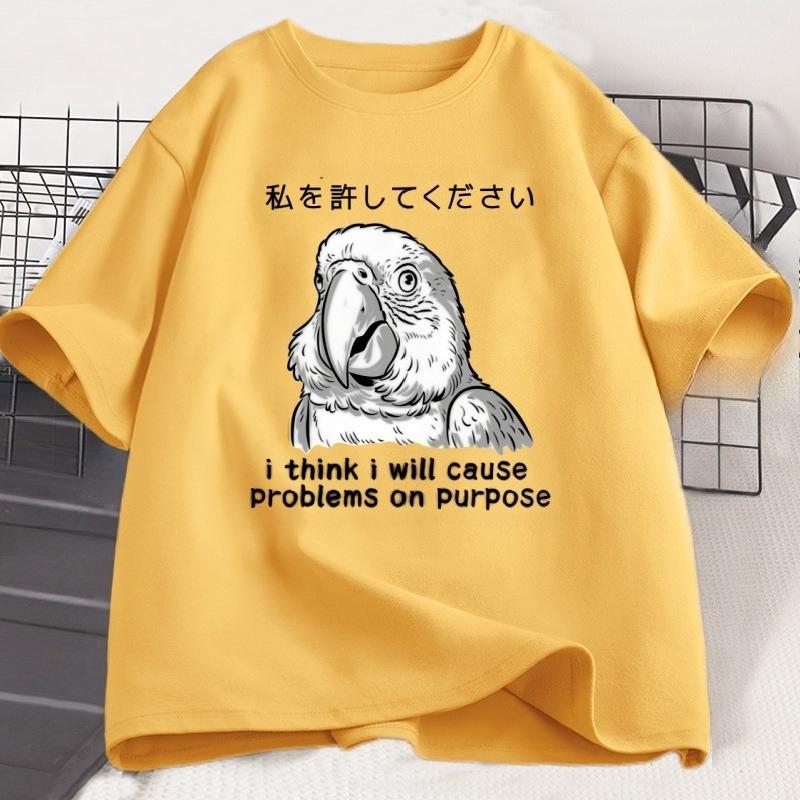 

Funny Parrot I Cause Problems T Shirt Japanese Style Cotton Short Sleeve Tshirts Casual Round Neck Loose Streetwear Unisex Tee 4XL