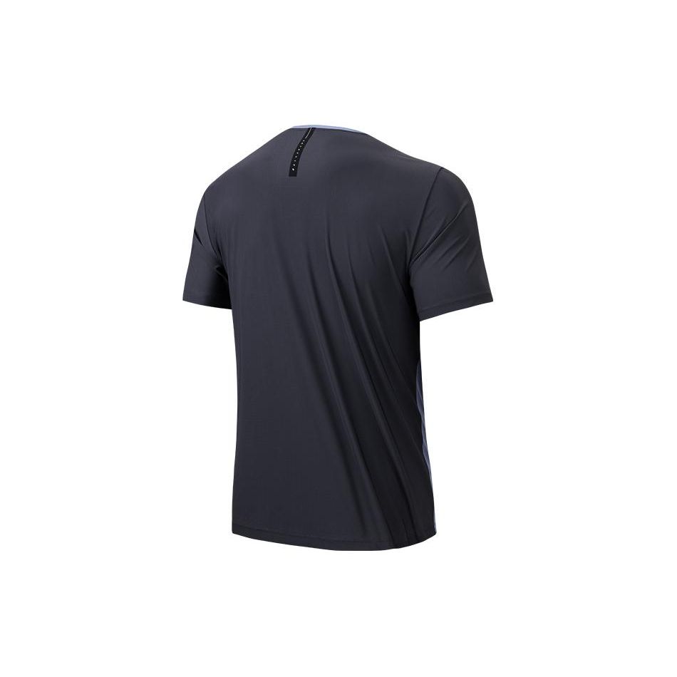 Anta Training Series Color Block Round Neck Comfortable Pullover Short Sleeve Regular T-Shirt Men Tops Maze-Blue Basic-Black 152427119-2