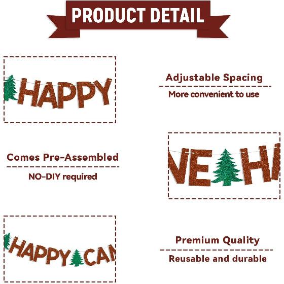 One Happy Camper Banner - Forest Safari Baby Shower Decor, Adventure Camping Party Decor, Camping 1st Birthday Party Decorations Brown Glitter