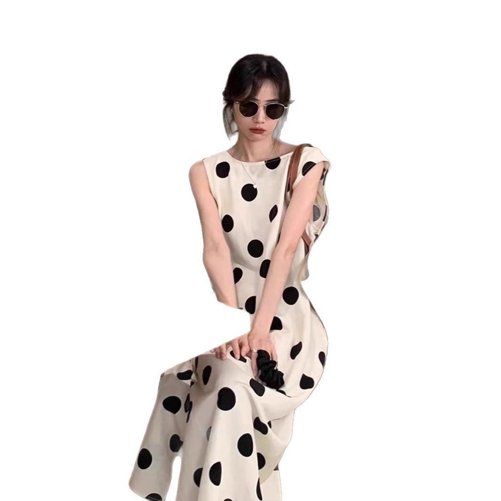 Korean Chic Summer Retro Polka Dot Sleeveless Tank Dress for Women