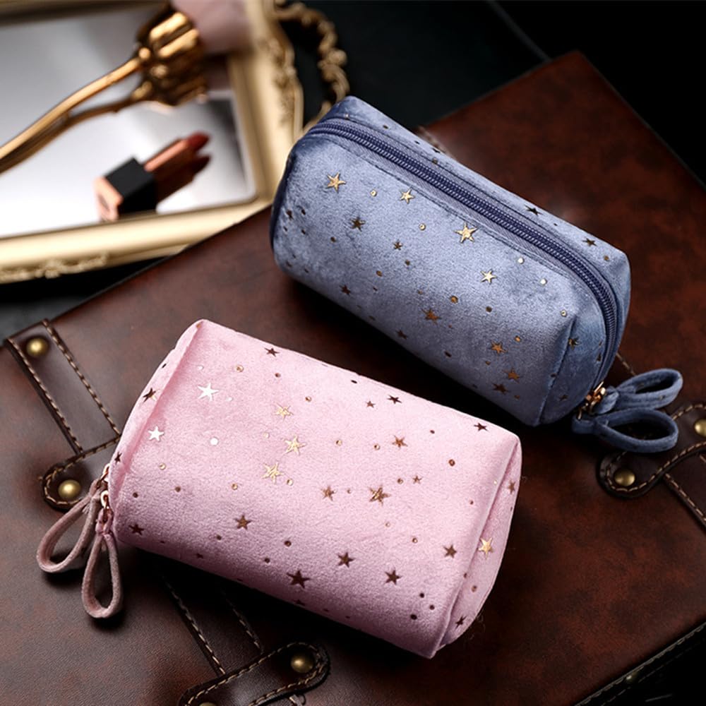Tumecos Makeup Portable Velvet Clutch Starry Sky Cosmetic Large Blue 1 Pouch, Bag, Bag, Capacity, Stylish,