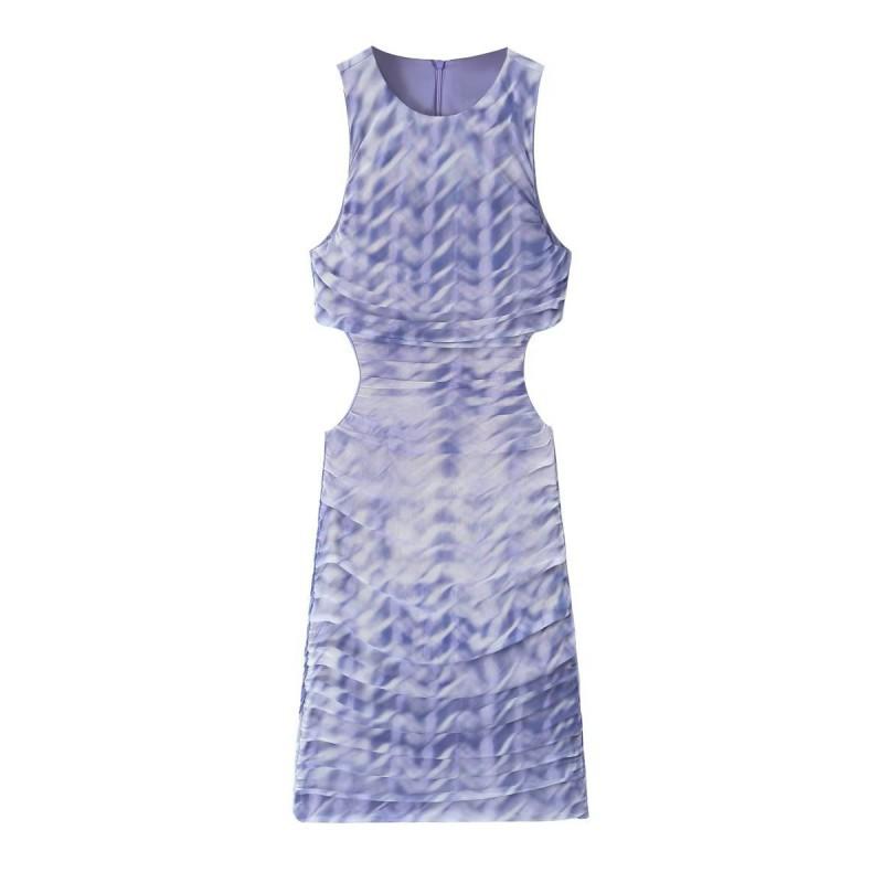 European American Women s Dress With Open Waist Printed Silk Mesh S