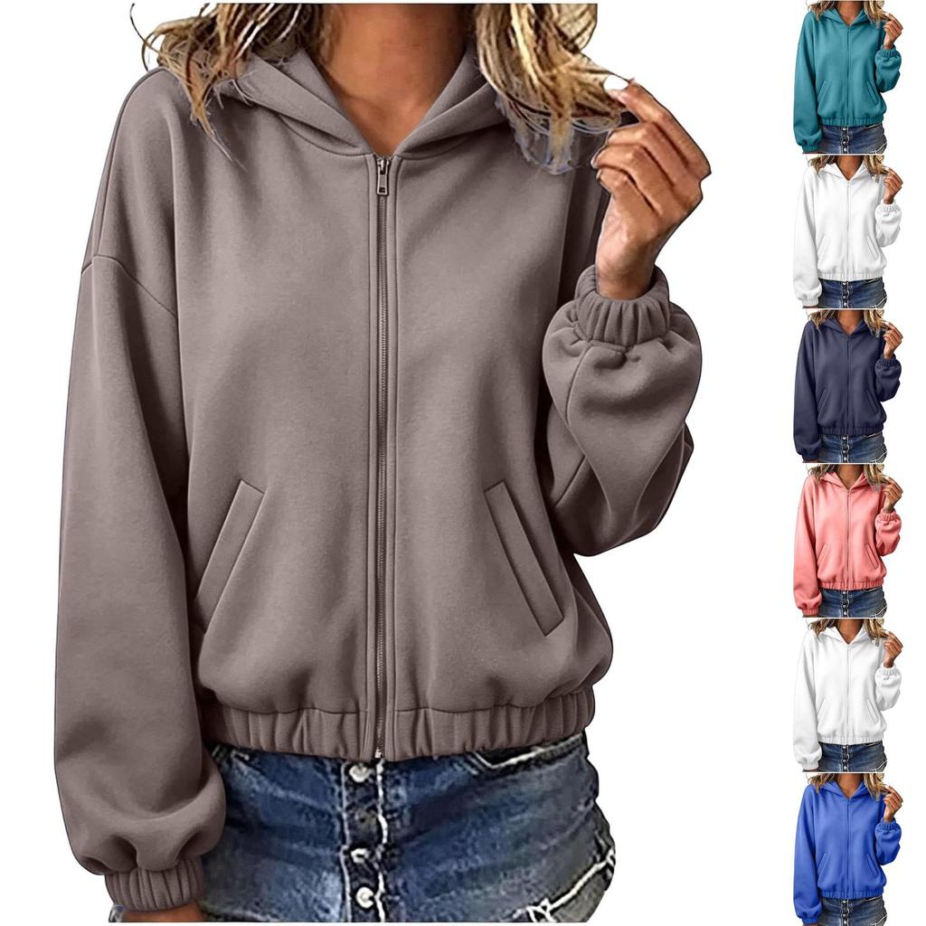 Dames hoodie met rits en zakken voor casual dagelijks gebruik