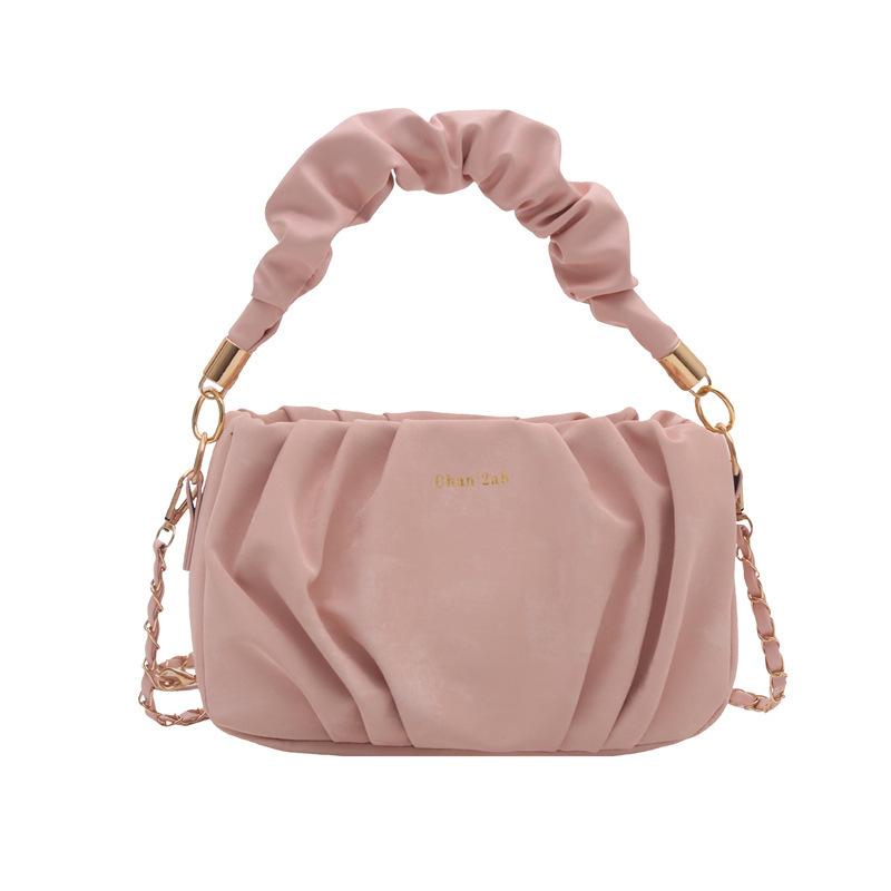 New bag women's 2025 fashion trend messenger bag versatile casual chain shoulder bag solid color portable pleated bag
