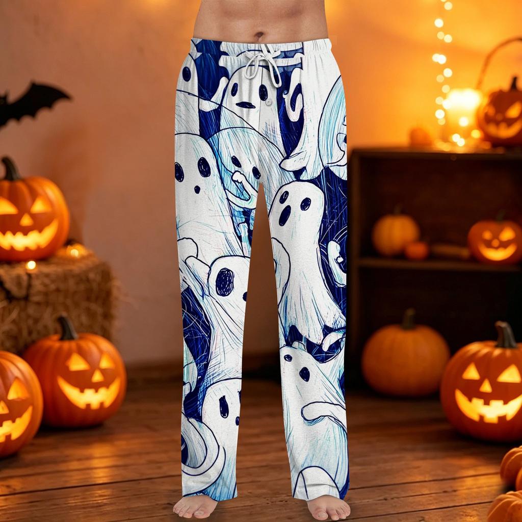 Men's Halloween Print Drawstring Lounge Pants Casual Sleepwear Bottoms with Elastic Waistband and Relaxed Fit for Indoor and Outdoor Use