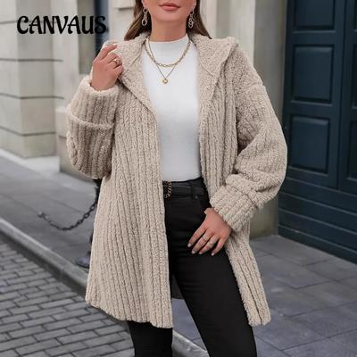 Women's Plus Size Hairy Cardigan Hooded Fall and Winter Flannel Jacket