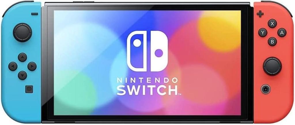 Refurbished Nintendo Switch OLED Model with Neon Blue and Neon 64GB of storage Joy-Con (L) (R) Red, included.