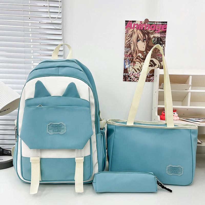 Three-piece Backpack Set Cat Ears Female Large Capacity School Bag Student Backpack