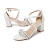 Foreign trade sandals 2025 new women's summer white high heels classic thick heel wedding shoes pearl word belt large size shoes 43